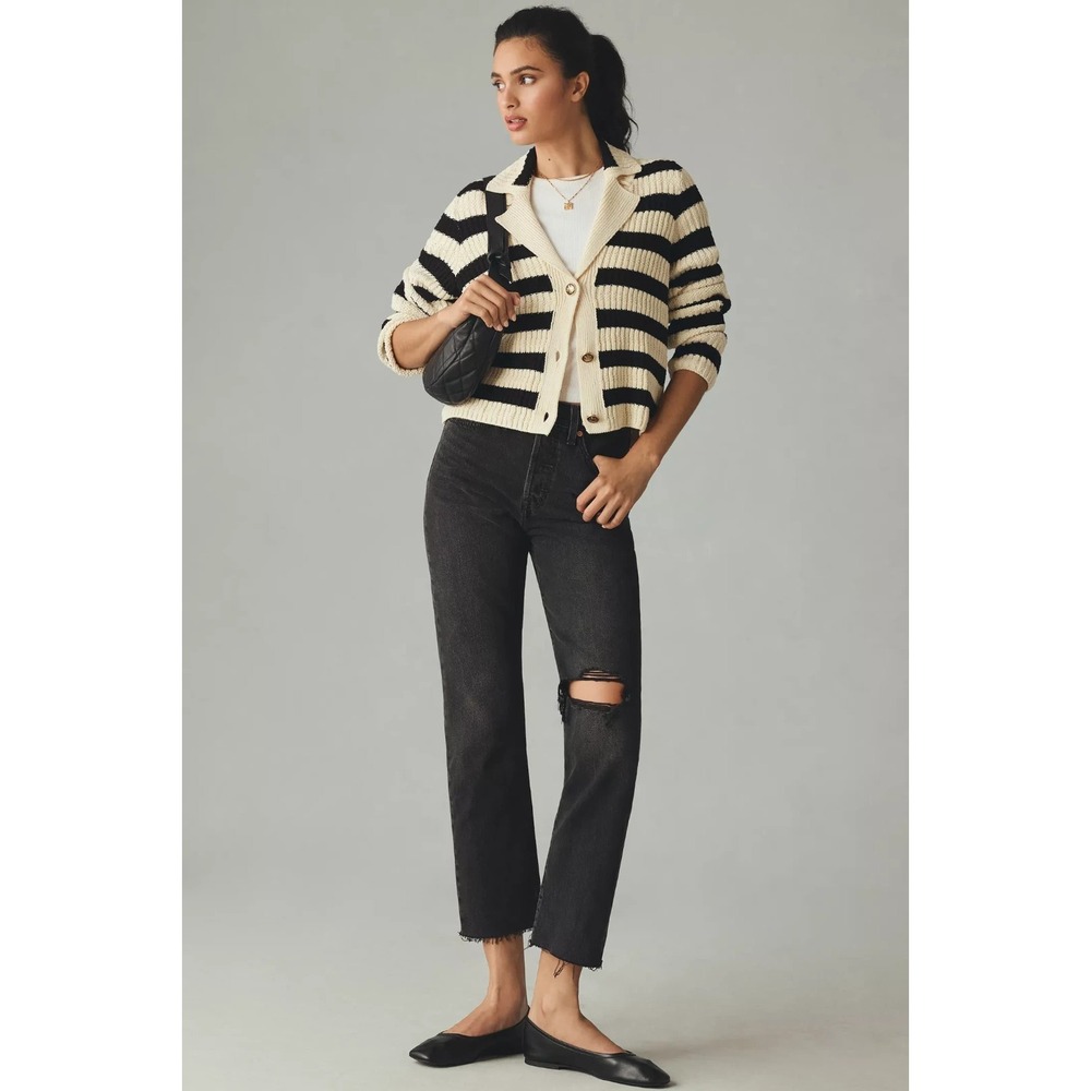 Anthropologie x Maeve The Greta Polo Striped Cardigan Sweater Size XXS